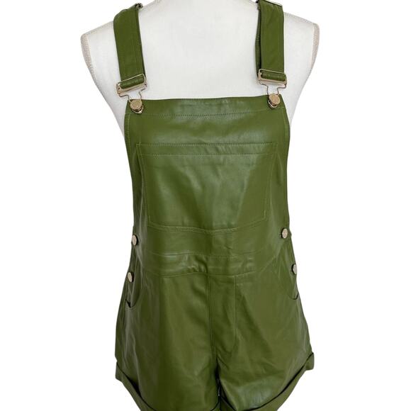 NWT WeWoreWhat Buttery Vegan Leather Basil Short Overalls | Small - Picture 1 of 7